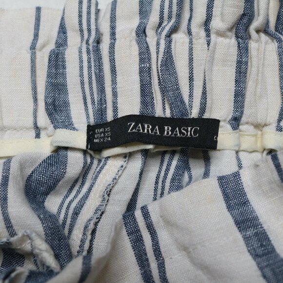 Zara Women's Cream and Blue Summer Linen Striped Shorts, size Extra Small - Picture 4 of 8